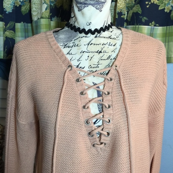 Charlotte Russe lace up v neck knit sweater - Picture 4 of 9